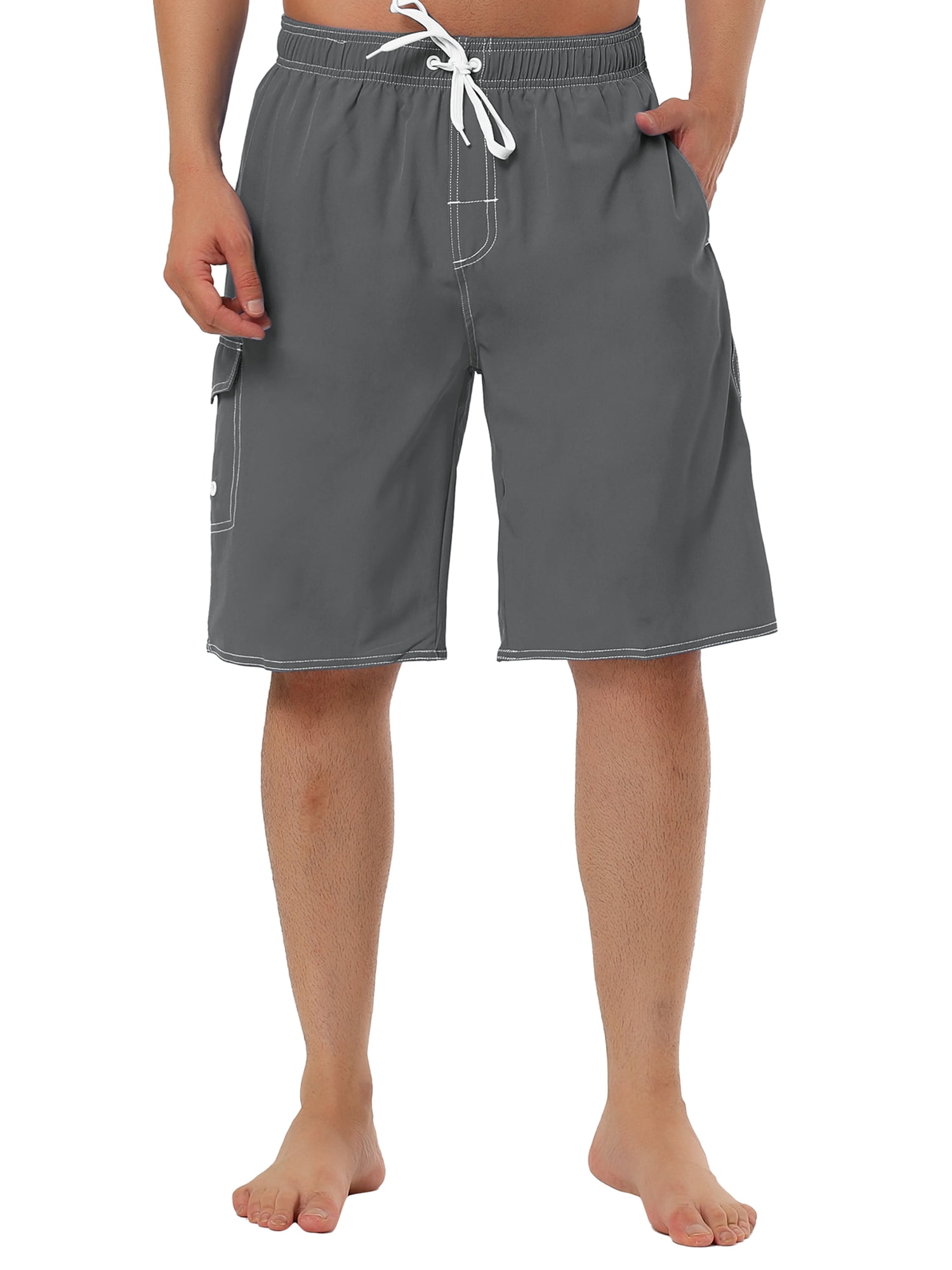 Unique Bargains Men's Summer Casual Drawstring Elastic Waist Solid Beach Board Shorts Gray 36