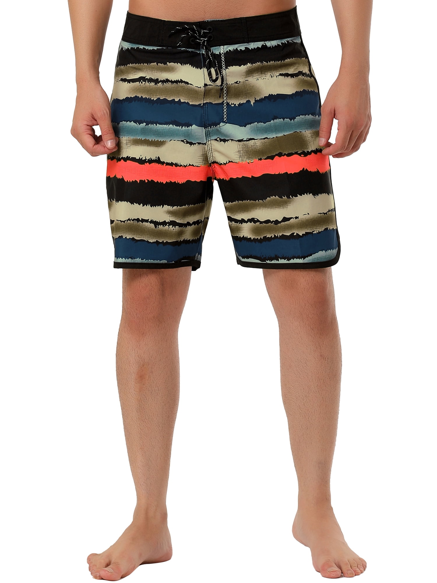 Unique Bargains Men's Summer Casual Drawstring Waist Contrast Color Swimwear Shorts 32 Brown