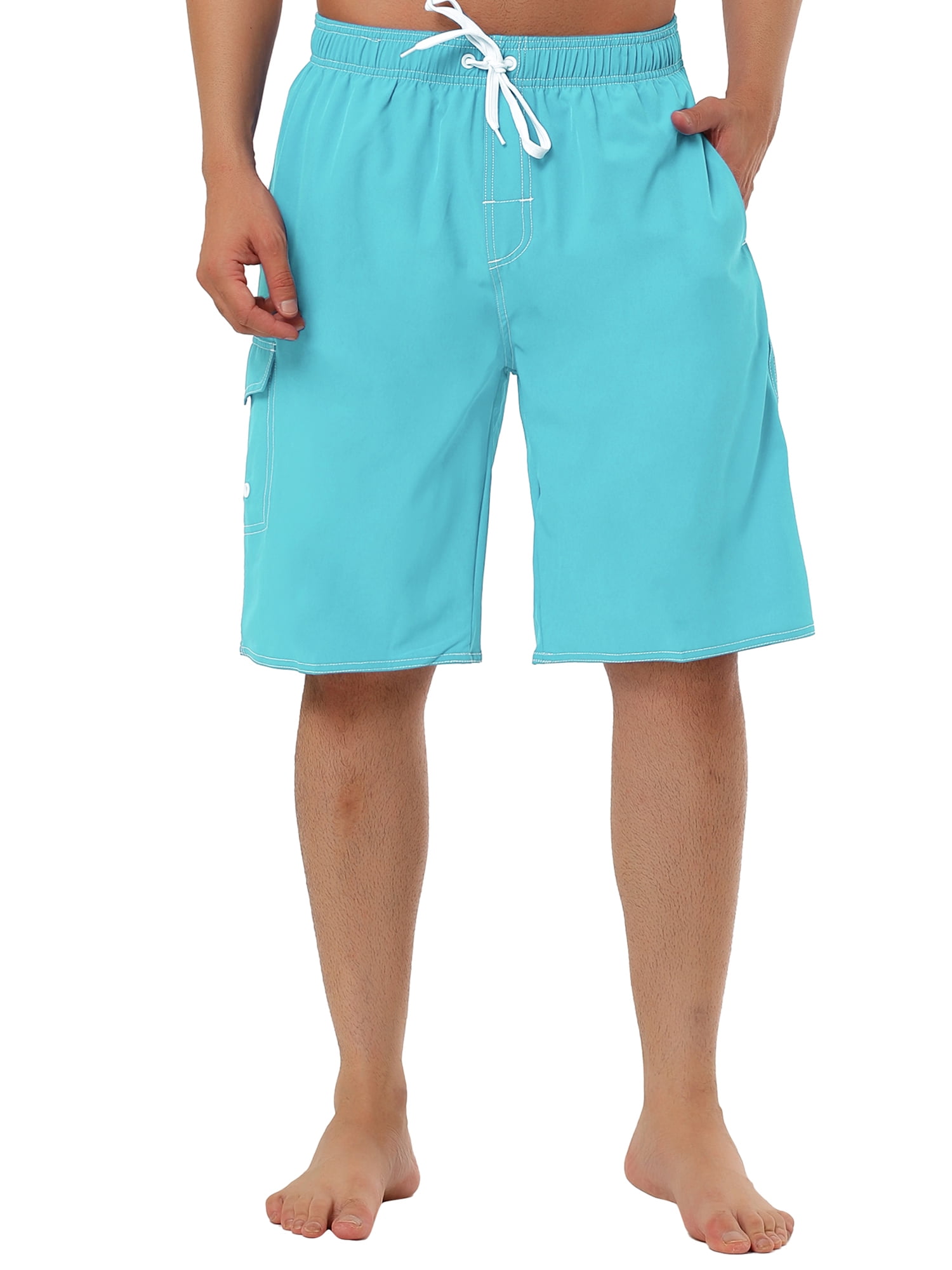 Unique Bargains Men's Summer Casual Solid Drawstring Elastic Waist Beach Board Short 34 Light Blue