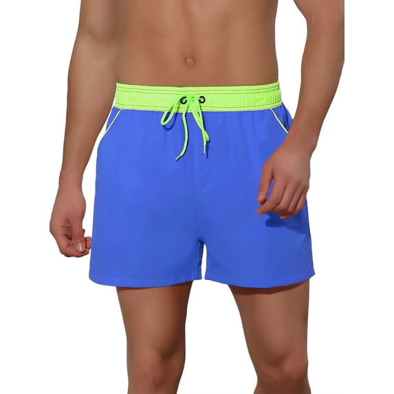Unique Bargains Men's Summer Drawstring Waist Solid Color Swim Shorts 32 Blue
