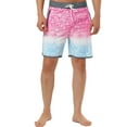 thumbnail image 1 of Unique Bargains Men's Summer Elastic Waistband Contrast Color Printed Beach Boardshorts 28 Pink Blue, 1 of 6