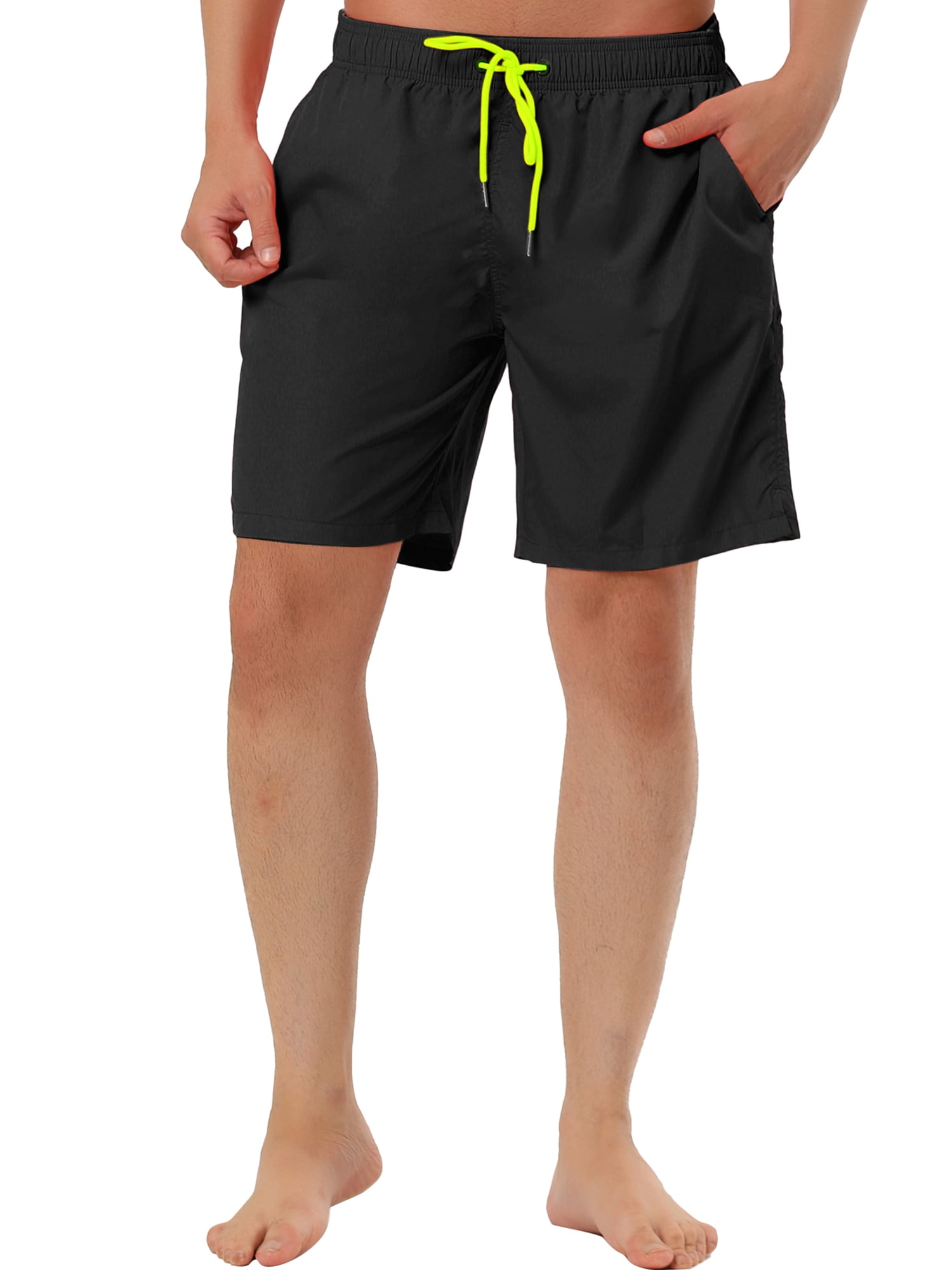 Unique Bargains Men's Summer Holiday Beach Drawstring Waist Mesh Lining Swim Shorts 30 Black