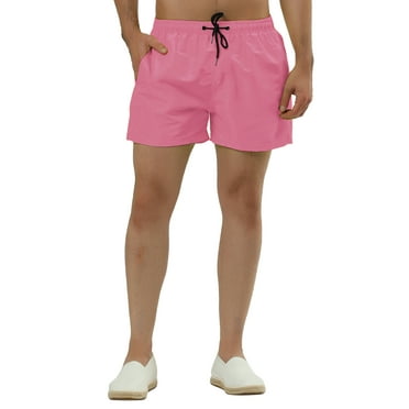 Unique Bargains Men's Summer Lightweight Solid Color Mesh Lining Beach Swim Shorts 30 Pink