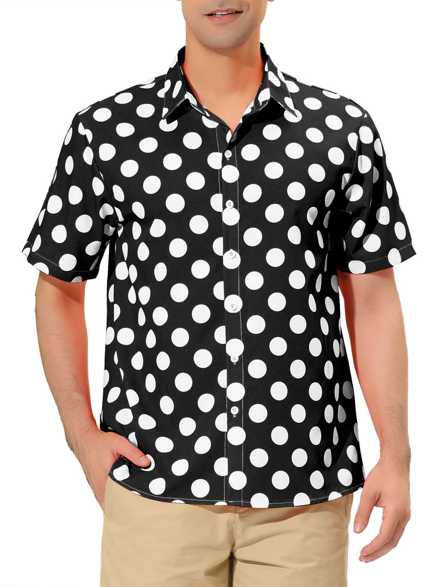 Unique Bargains Men's Summer Polka Dots Shirt Button Down Short