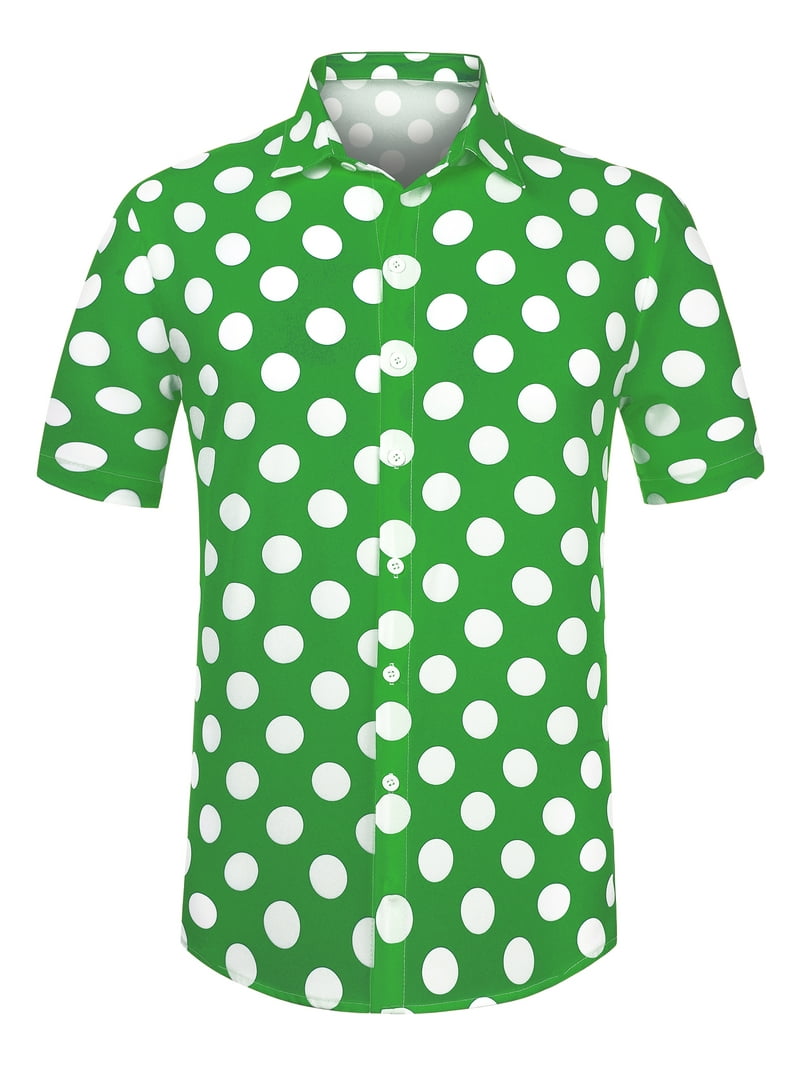 Unique Bargains Men's Summer Polka Dots Shirt Button Down Short