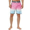 thumbnail image 1 of Unique Bargains Men's Summer Printed Drawstring Color Block Swim Beach Shorts 30 Pink Blue, 1 of 6