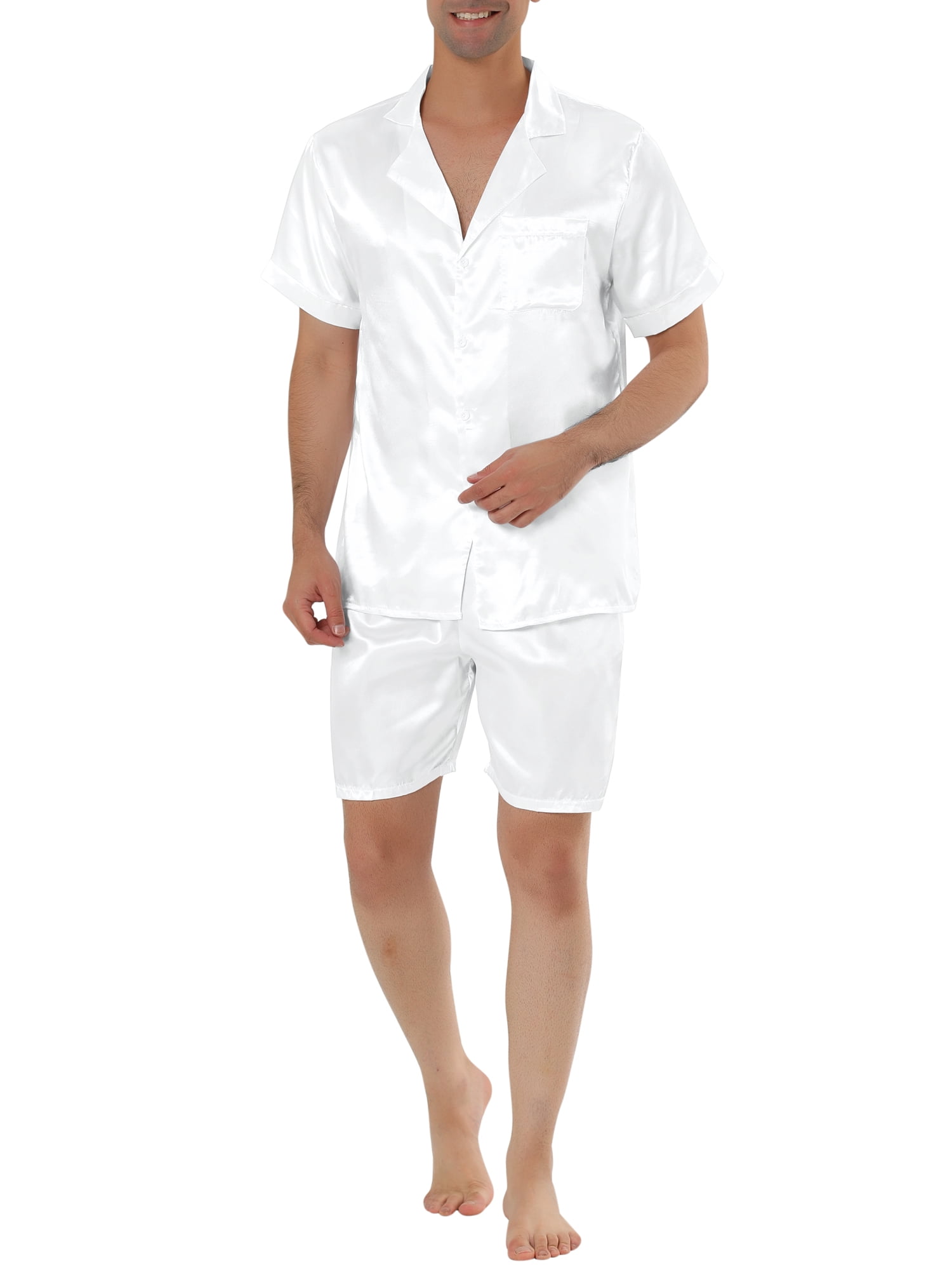 Unique Bargains Men's Summer Satin Pajama Sets Short Sleeve Nightwear Sleepwear