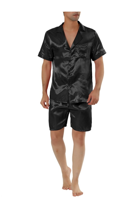 Men's Summer Satin Pajama Sets Short Sleeve Nightwear Sleepwear