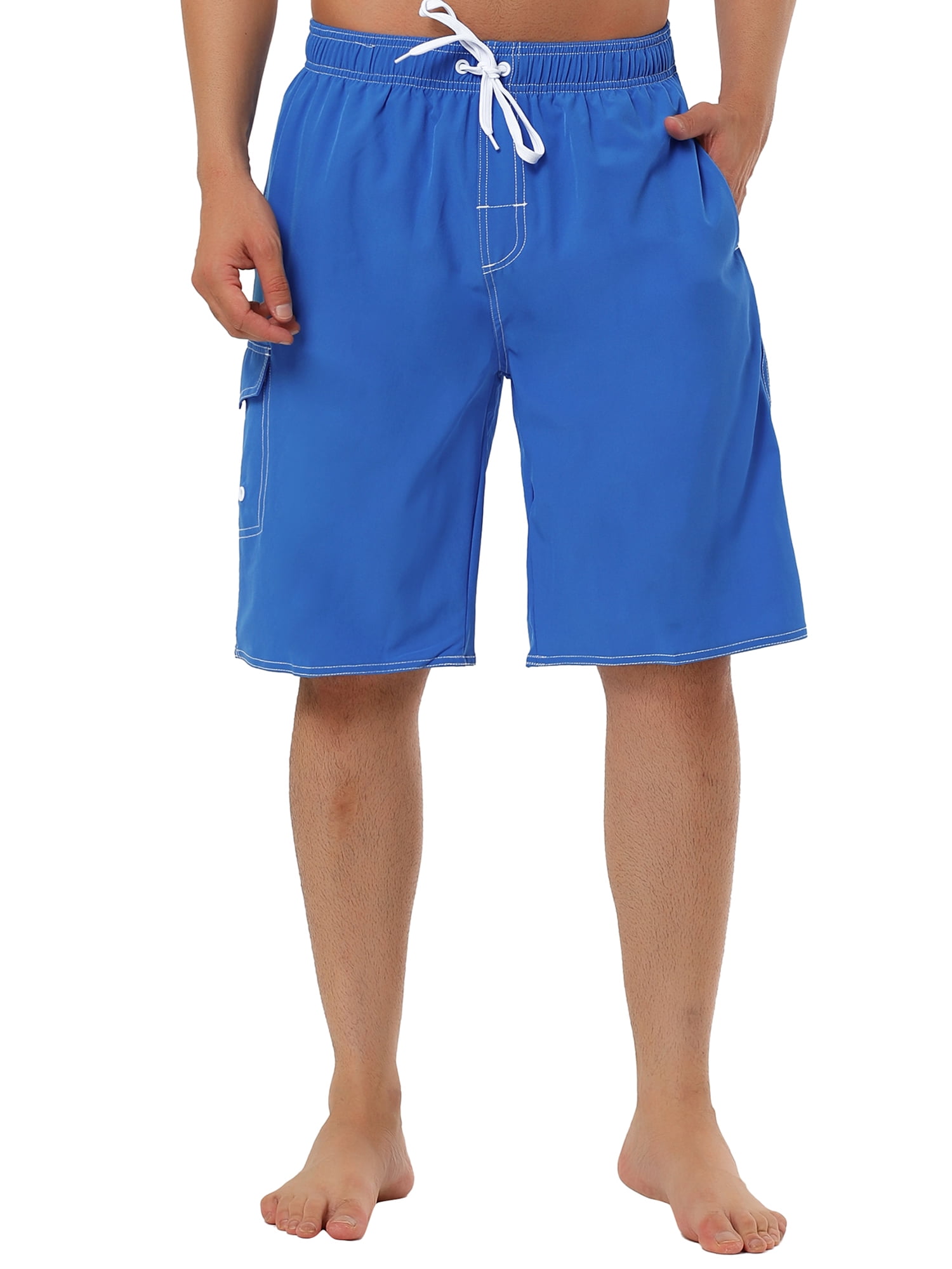 Unique Bargains Men's Summer Solid Color Drawstring Elastic Waist Beach Board Shorts 32 Royal Blue
