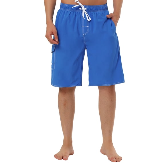 Unique Bargains Men's Summer Solid Color Drawstring Elastic Waist Beach Board Shorts 32 Royal Blue