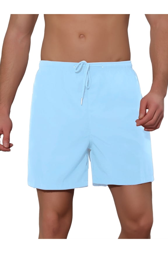 Men's Summer Solid Color Drawstring Elastic Waistband Swim Beach Shorts 30 Blue