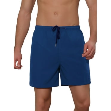 Unique Bargains Men's Summer Solid Color Elastic Waistband Swim Beach Shorts 28 Navy Blue