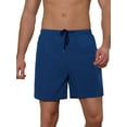 thumbnail image 1 of Unique Bargains Men's Summer Solid Color Elastic Waistband Swim Beach Shorts 32 Navy Blue, 1 of 5