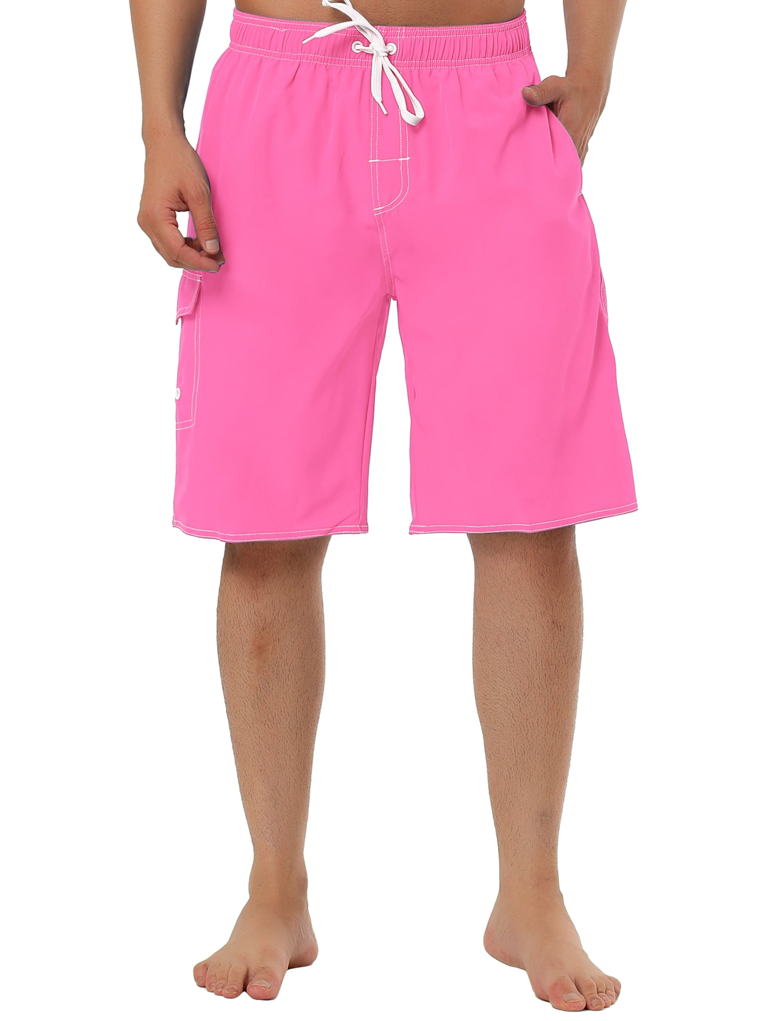 Unique Bargains Men's Summer Solid Drawstring Elastic Waist Beach Pool Board Shorts 30 Pink
