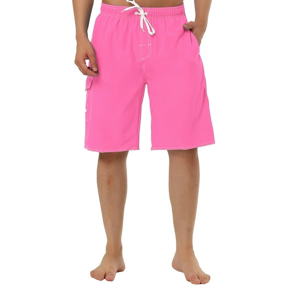 Unique Bargains Men's Summer Solid Drawstring Elastic Waist Beach Pool Board Shorts 38 Pink