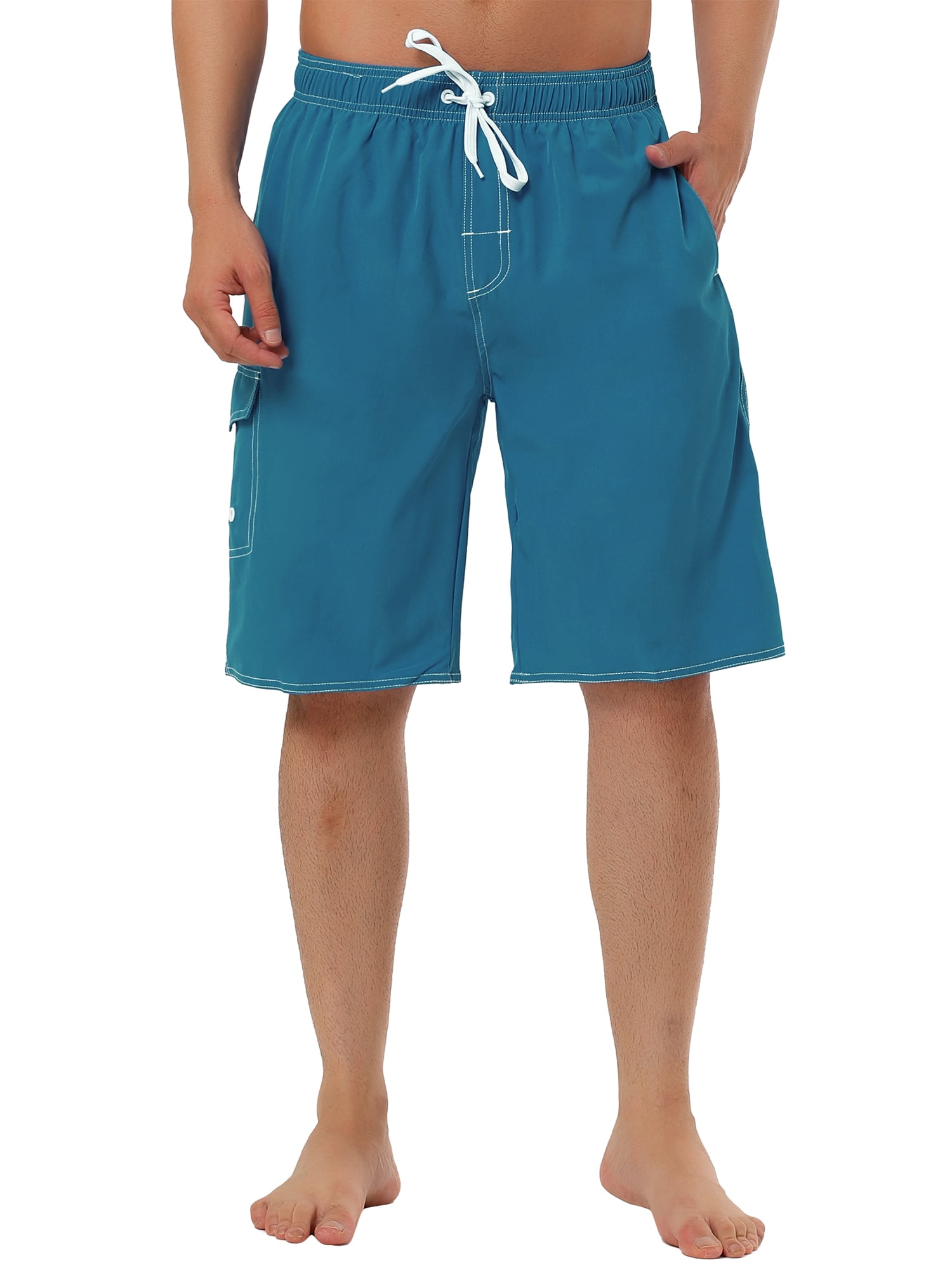 Unique Bargains Men's Summer Solid Shorts Drawstring Elastic Waist Board Shorts