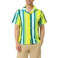 thumbnail image 1 of Unique Bargains Men's Summer Striped Shirt Short Sleeve Button Down Beach Shirts L Yellow Green Blue, 1 of 6