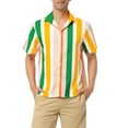 thumbnail image 1 of Unique Bargains Men's Summer Striped Shirt Short Sleeve Button Down Beach Shirts XL Pink Green Orange, 1 of 6