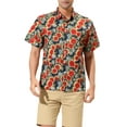 thumbnail image 1 of Unique Bargains Men's Summer Sunflower Printed Short Sleeve Button Down Shirt XL Navy Red, 1 of 6
