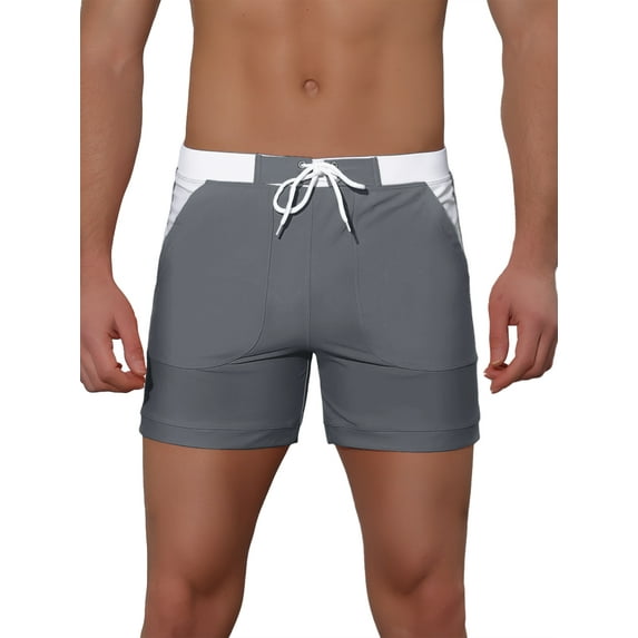 Unique Bargains Men's Summer Surfing Contrast Color Drawstring Waist Beach Board Shorts 30 Gray