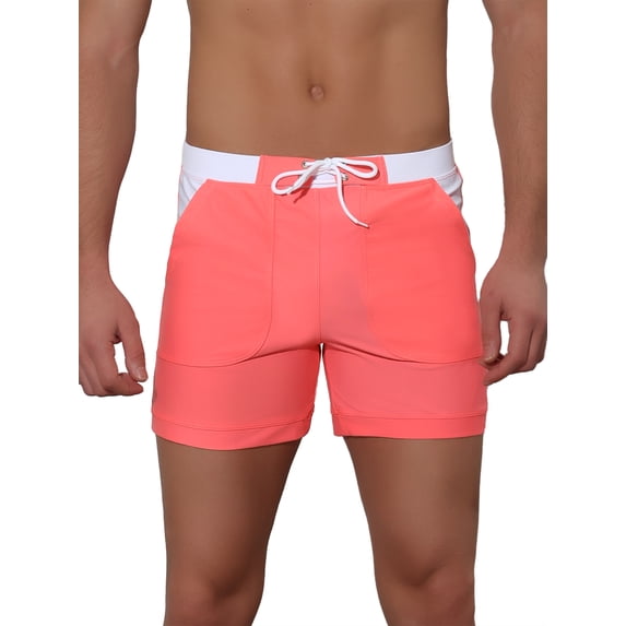 Unique Bargains Men's Summer Surfing Contrast Color Drawstring Waist Beach Board Shorts 34 Pink