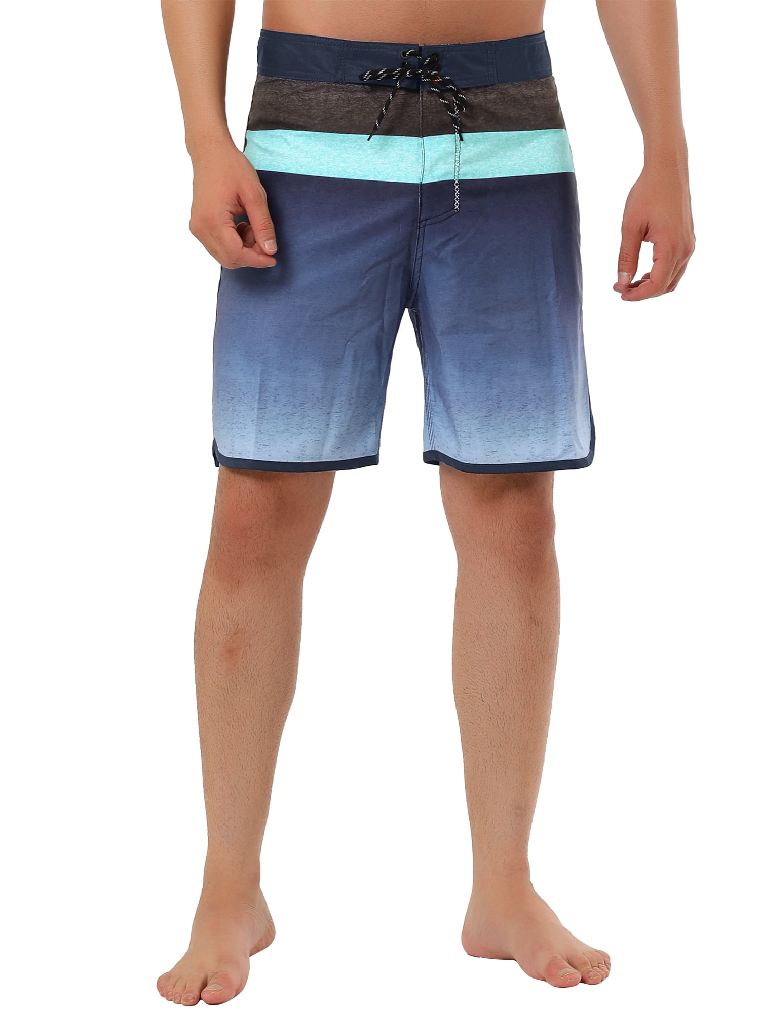 Unique Bargains Men's Summer Swim Color Block Drawstring Beach Board Shorts 32 Black Navy