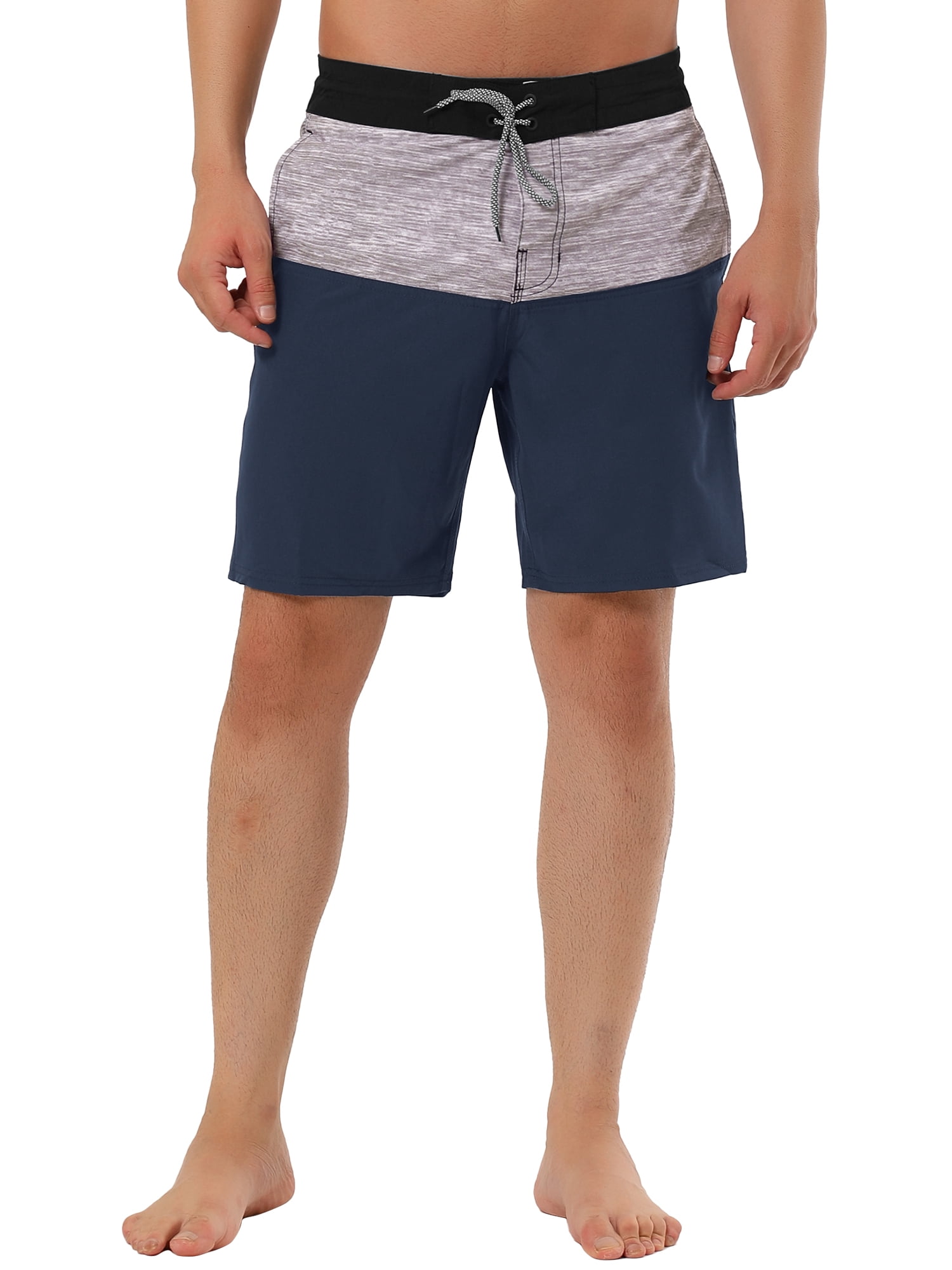 Unique Bargains Men's Summer Swim Color Block Drawstring Beach Board Shorts 32 Gray Navy