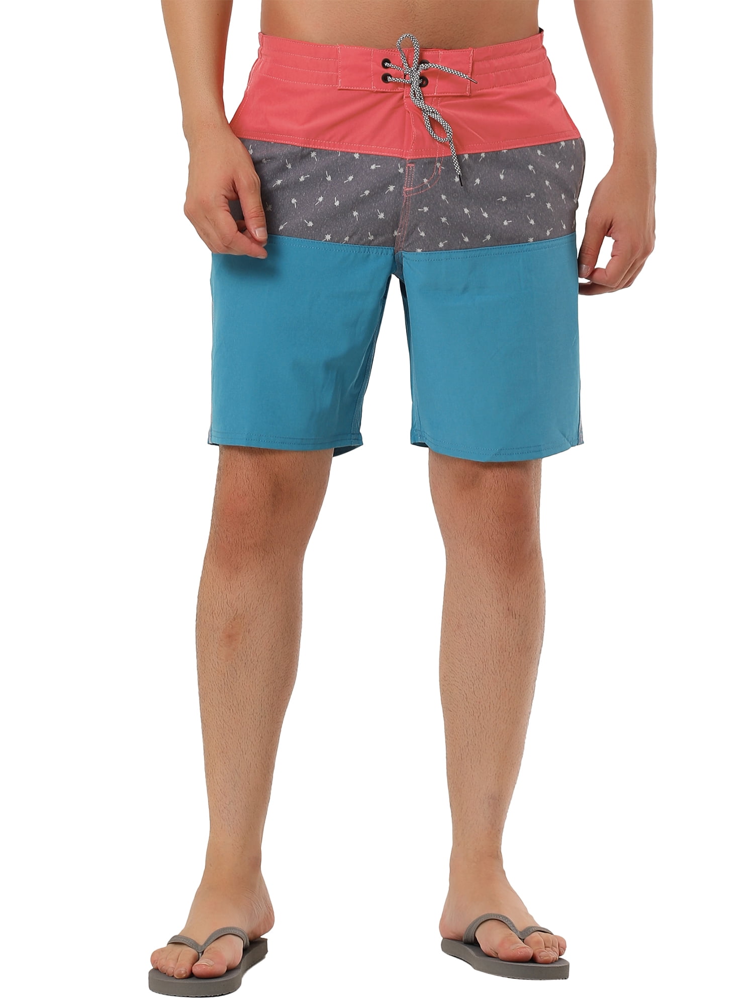 Unique Bargains Men's Summer Swim Color Block Drawstring Beach Board Shorts 32 Red Blue