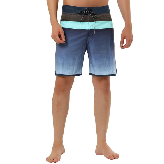 Unique Bargains Men's Summer Swim Color Block Drawstring Beach Board Shorts 36 Black Navy