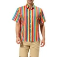 thumbnail image 1 of Unique Bargains Men's Summer Vertical Stripe Print Short Sleeve Button Down Shirts XL Rainbow, 1 of 6