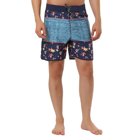 Unique Bargains Men's Swim Shorts Drawstring Waist Summer Board Shorts 30 Navy Blue