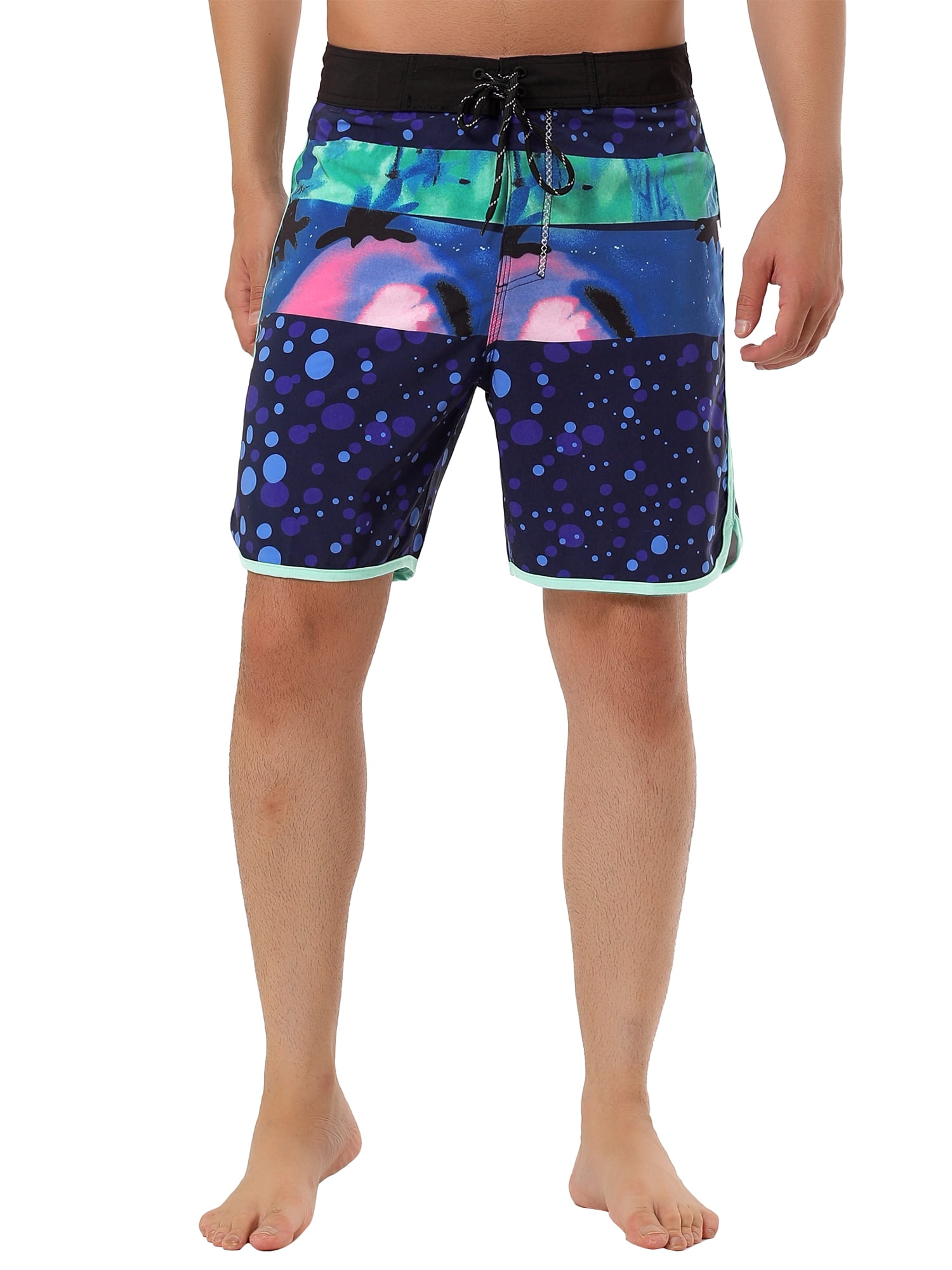 Unique Bargains Men's Swim Shorts Drawstring Waist Summer Board Shorts 30 Navy