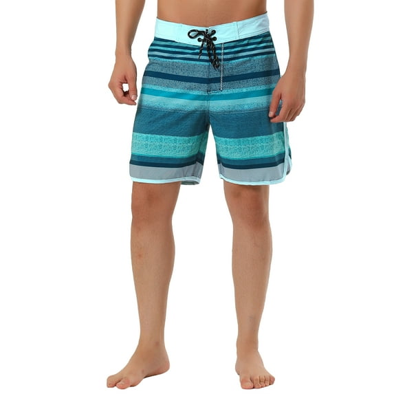Unique Bargains Men's Swim Shorts Drawstring Waist Summer Board Shorts 34 Blue Grey