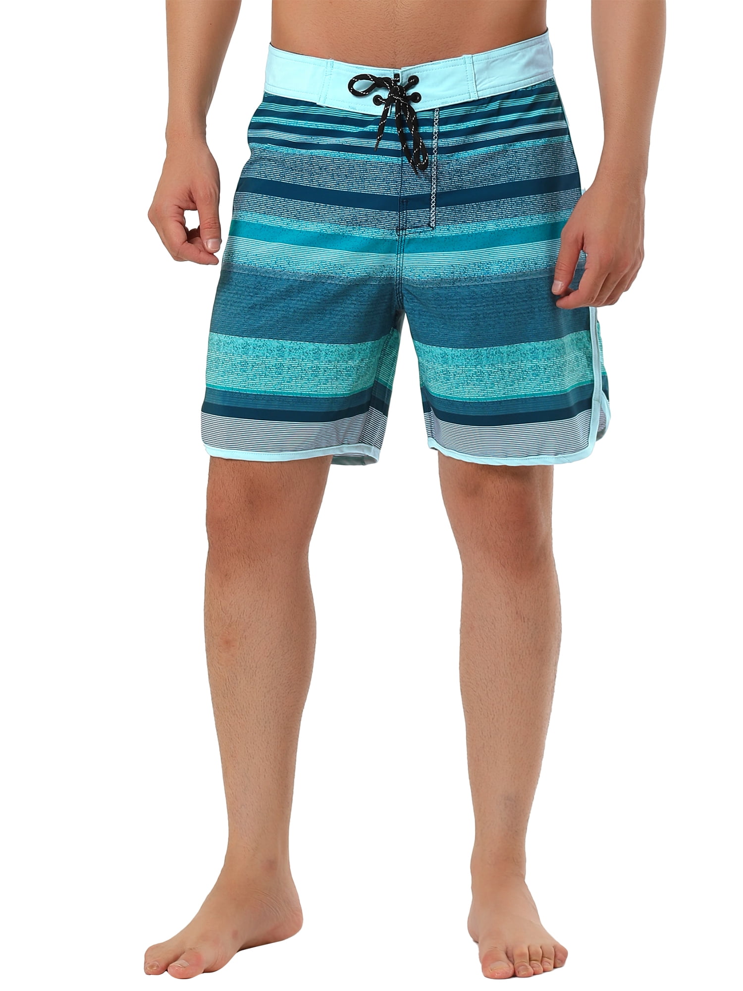 Unique Bargains Men's Swim Shorts Drawstring Waist Summer Board Shorts 36 Blue Grey