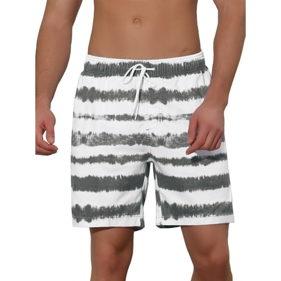 Unique Bargains Men's Tie-dyed Pattern Elastic Waist Summer Swimming Shorts Black 36
