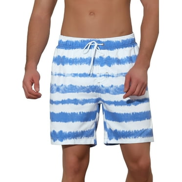 Unique Bargains Men's Tie-dyed Pattern Elastic Waist Summer Swimming Shorts Blue 32