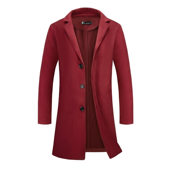 Unique Bargains Men's Trench Coat Lapel Collar Single Breasted Warm Long Peacoat Overcoat Burgundy S