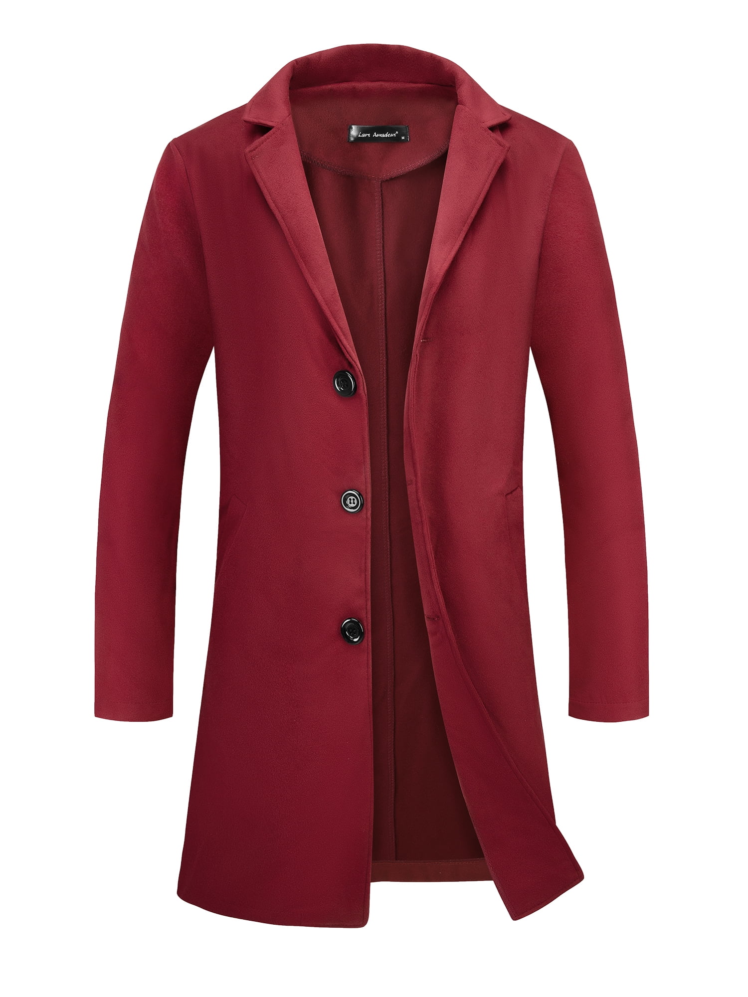 Unique Bargains Men's Trench Coat Lapel Collar Single Breasted Warm Long Peacoat Overcoat Burgundy XL