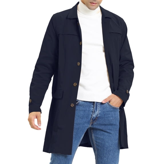 DARING DIVA Men's Stylish Notch Lapel and Single Breasted Trench Coat 2XL Navy Blue
