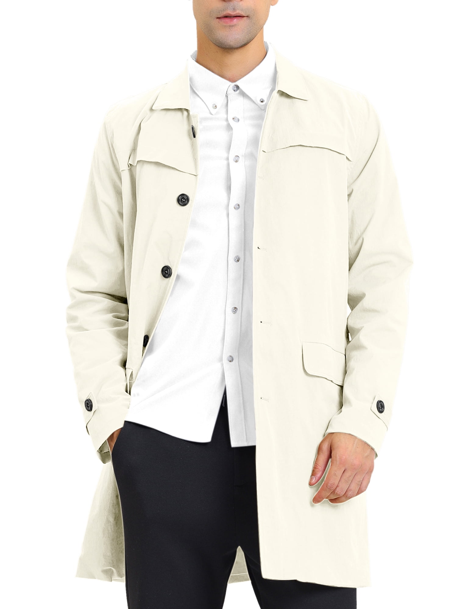 Unique Bargains Men's Trench Coat Lightweight Single Breasted Jacket ...