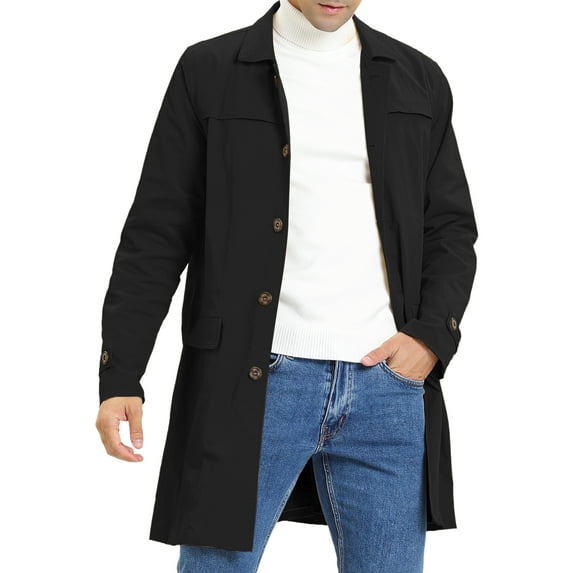 DARING DIVA Men's Trench Coat Lightweight Single Breasted Jacket Overcoat M Black