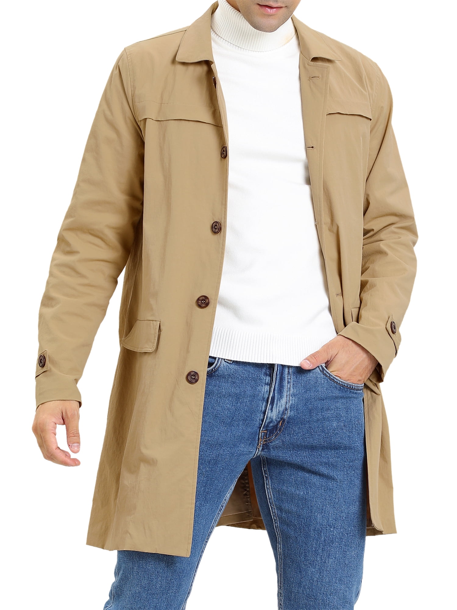 DARING DIVA Men's Trench Coat Lightweight Single Breasted Jacket