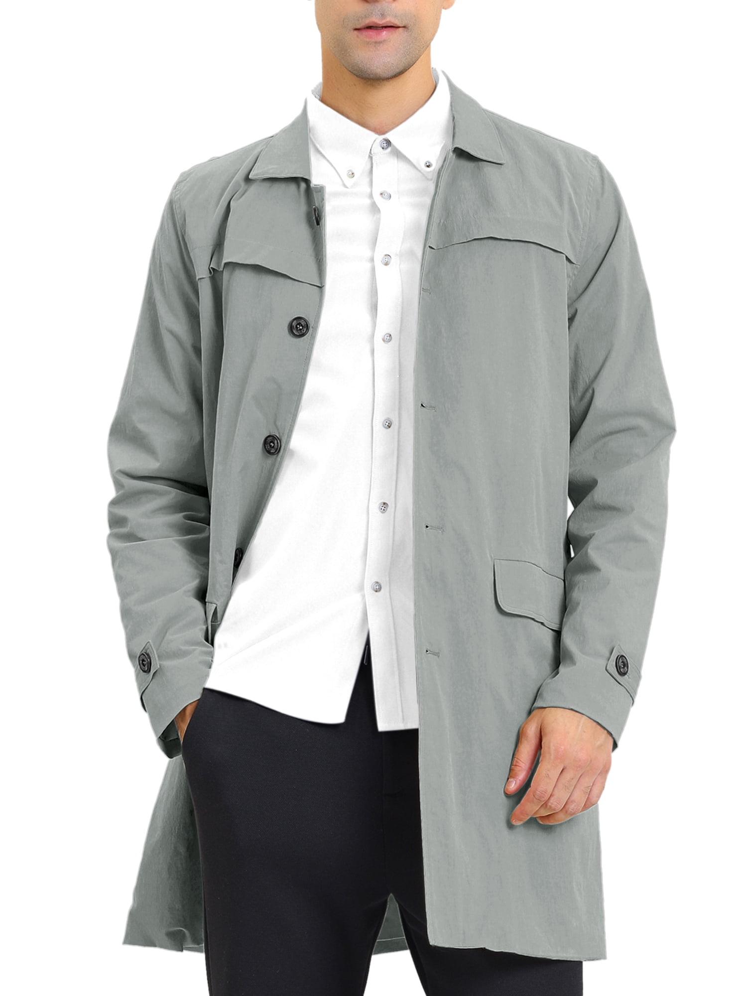 Unique Bargains Men s Trench Coat Lightweight Single Breasted Jacket Overcoat XL Light Gray Walmart