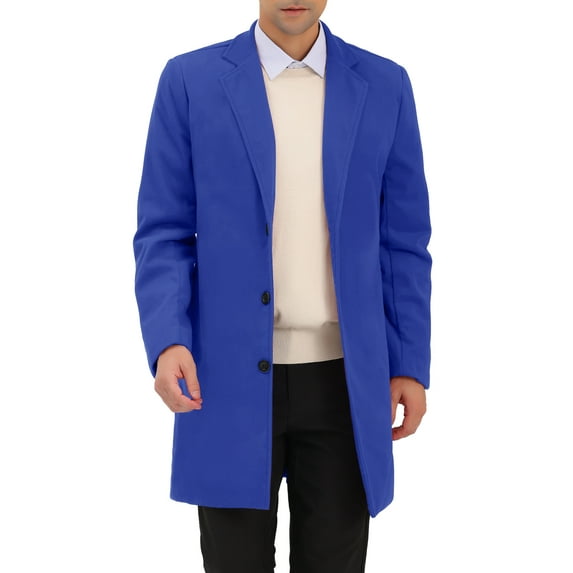 Unique Bargains Men's Trench Notch Lapel Single Breasted Classic Long Overcoat M Blue