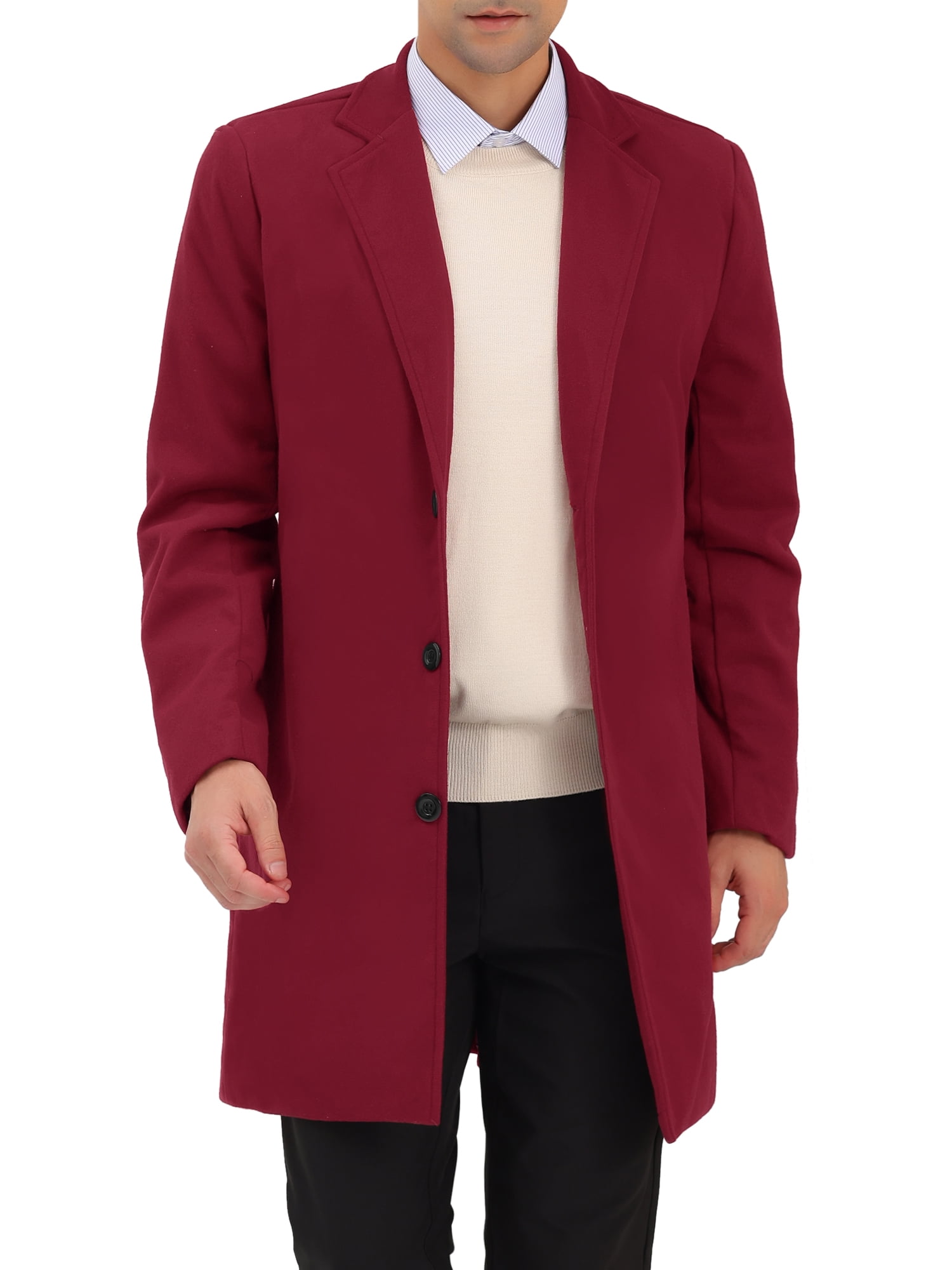 Unique Bargains Men's Trench Notch Lapel Single Breasted Classic Long Overcoat M Burgundy