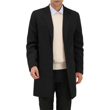 Unique Bargains Men's Trench Notch Lapel Single Breasted Classic Long Overcoat S Black