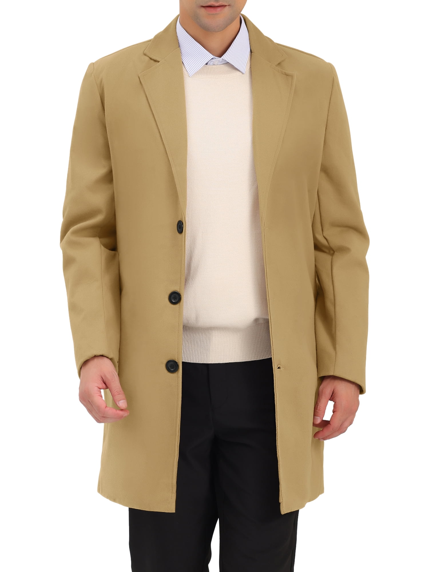 Unique Bargains Men's Trench Notch Lapel Single Breasted Classic Long Overcoat XL Khaki