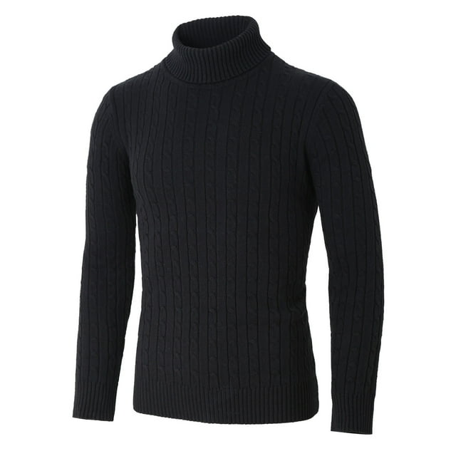 Unique Bargains Men's Turtleneck Long Sleeves Pullover Cable Knit Sweater