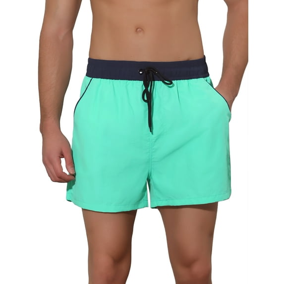 Unique Bargains Men's Vacation Solid Color Drawstring Elastic Waist Surfing Shorts 30 Light Green