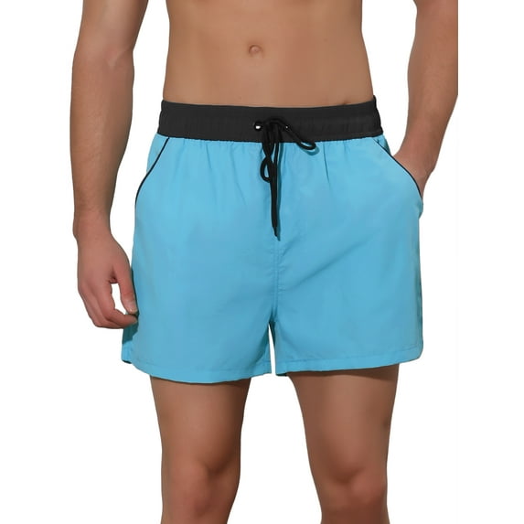 Unique Bargains Men's Vacation Solid Color Drawstring Elastic Waist Surfing Shorts 32 Light Blue
